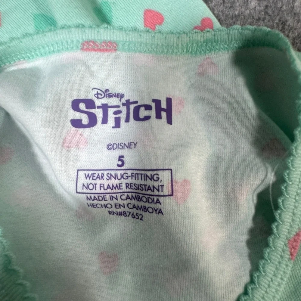 Disney Lilo & Stitch Girls 4 Piece Pajama Set Size 5 Mint Pink Cotton Snug Fit